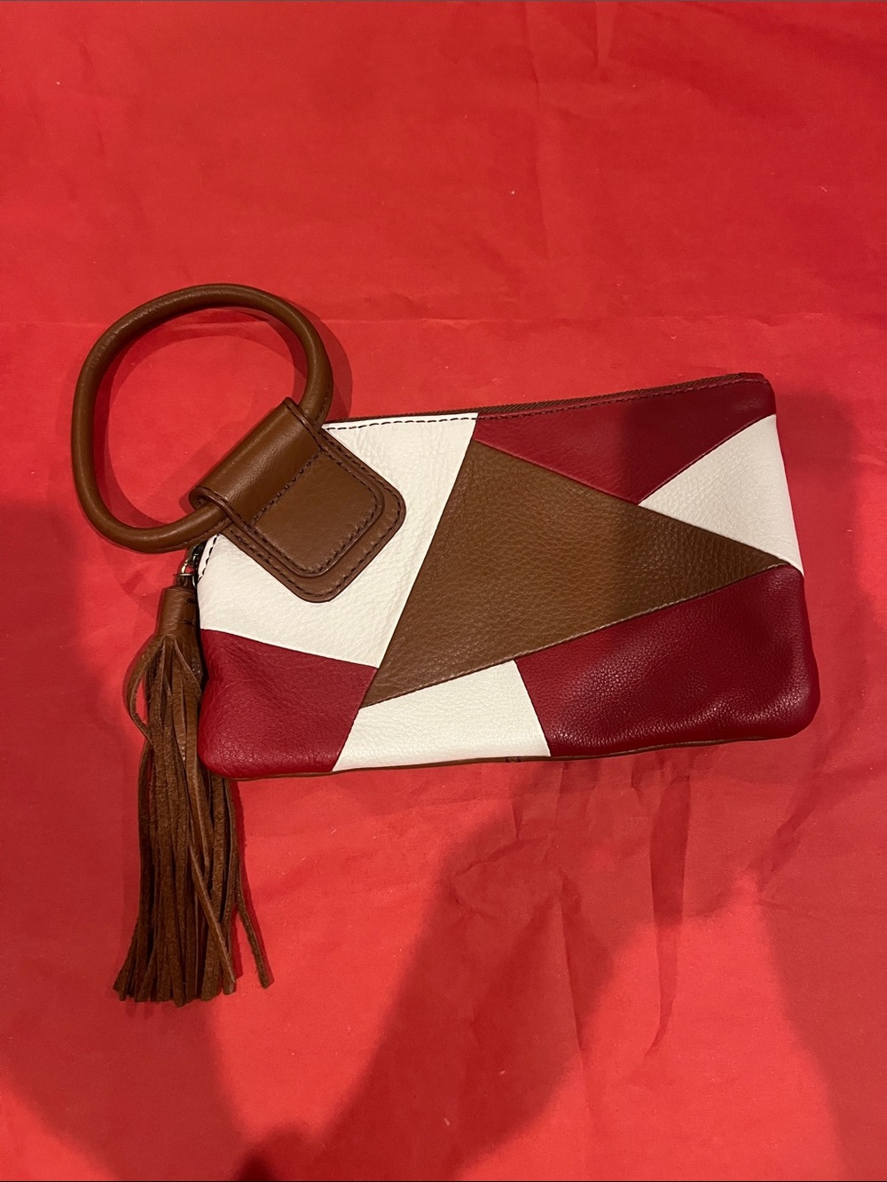 Hobo Leather Wristlet Clutch in Red, White & Brown